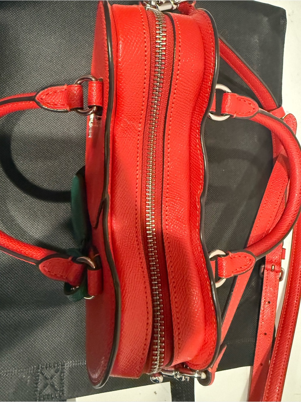 COACH Red Leather Mini Cherry Bag with Green Leaf Charm - Picture 5 of 7